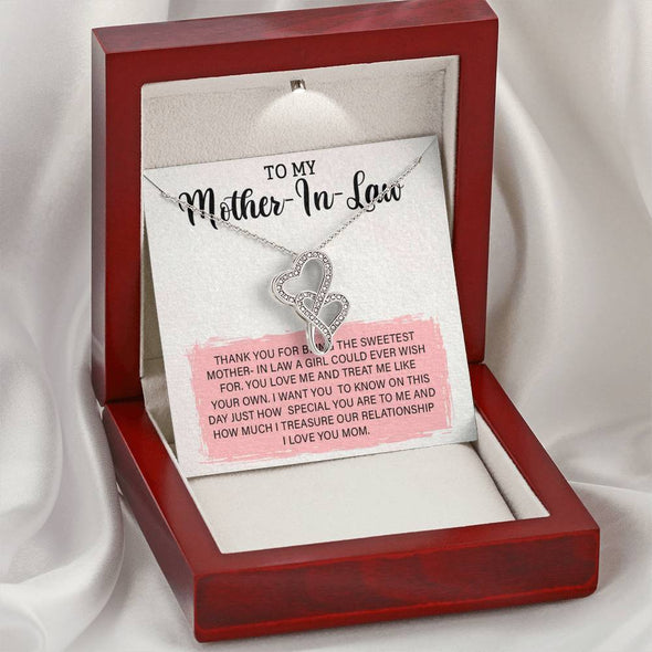 Mother In Law Necklace With Message Card, Mother Day Necklace, Ideas For Her, Double Heart Necklace, Birthday Gift, Mother in Law Gifts For Christmas