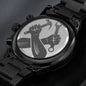 Engraved Crossed Design Black Chronograph Watch