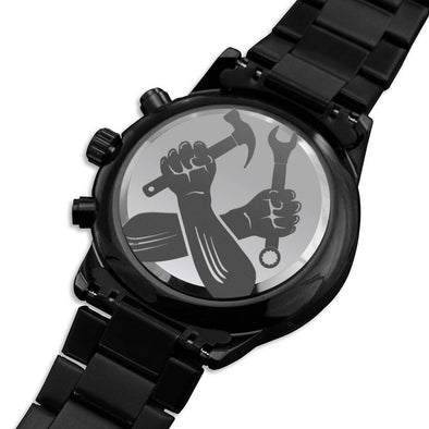 Engraved Crossed Design Black Chronograph Watch
