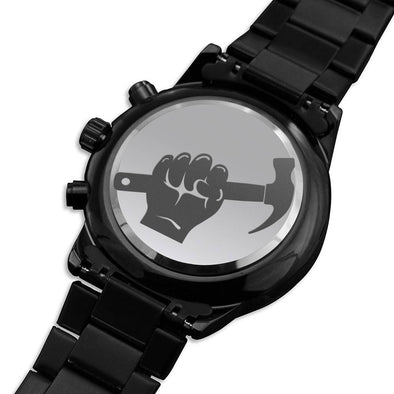 Engraved Tools Design Black Chronograph Watch