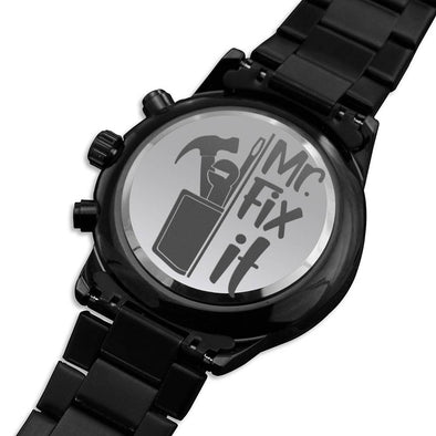 Mr. Fix It Engraved Design Black Chronograph Watch