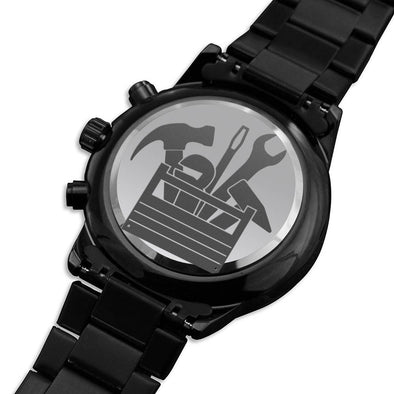 Engraved Tools Design Black Chronograph Watch