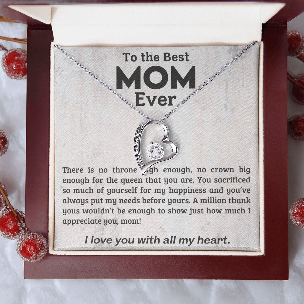 TO THE BEST MOM EVER, I LOVE YOU WITH ALL MY HEART, FOREVER LOVE  NECKLACE WITH MESSAGE CARD FOR MOM, BIRTHDAY, MOTHER'S DAY GIFT FOR HER