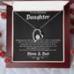 TO OUR BEAUTIFUL DAUGHTER, FOREVER LOVE NECKLACE WITH MESSAGE CARD, FROM MOM AND DAD, BIRTHDAY AND DAUGHTERS DAY GIFT FOR HER