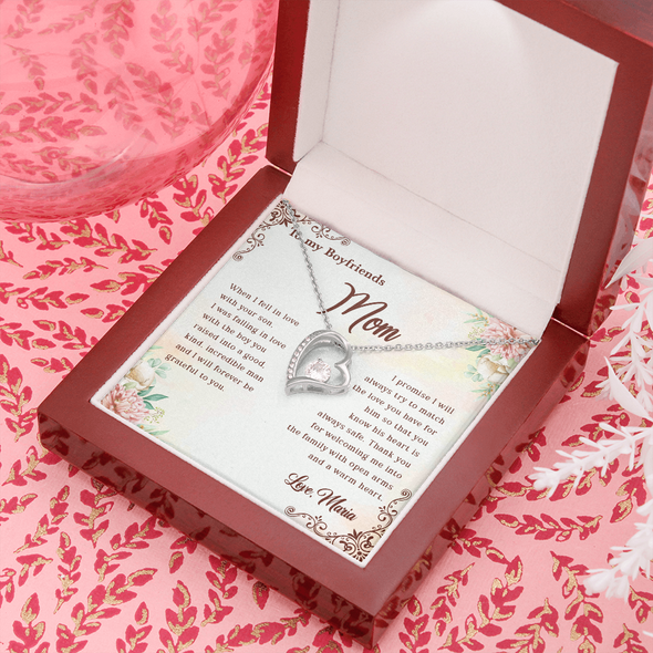 To My Boyfriend's Mom, Forever Love Necklace With Thank You For Welcoming Me Into The Family Message Card, Mother's Day Gift, Birthday, Anniversary, Jewelry For Her, Customized Message Card
