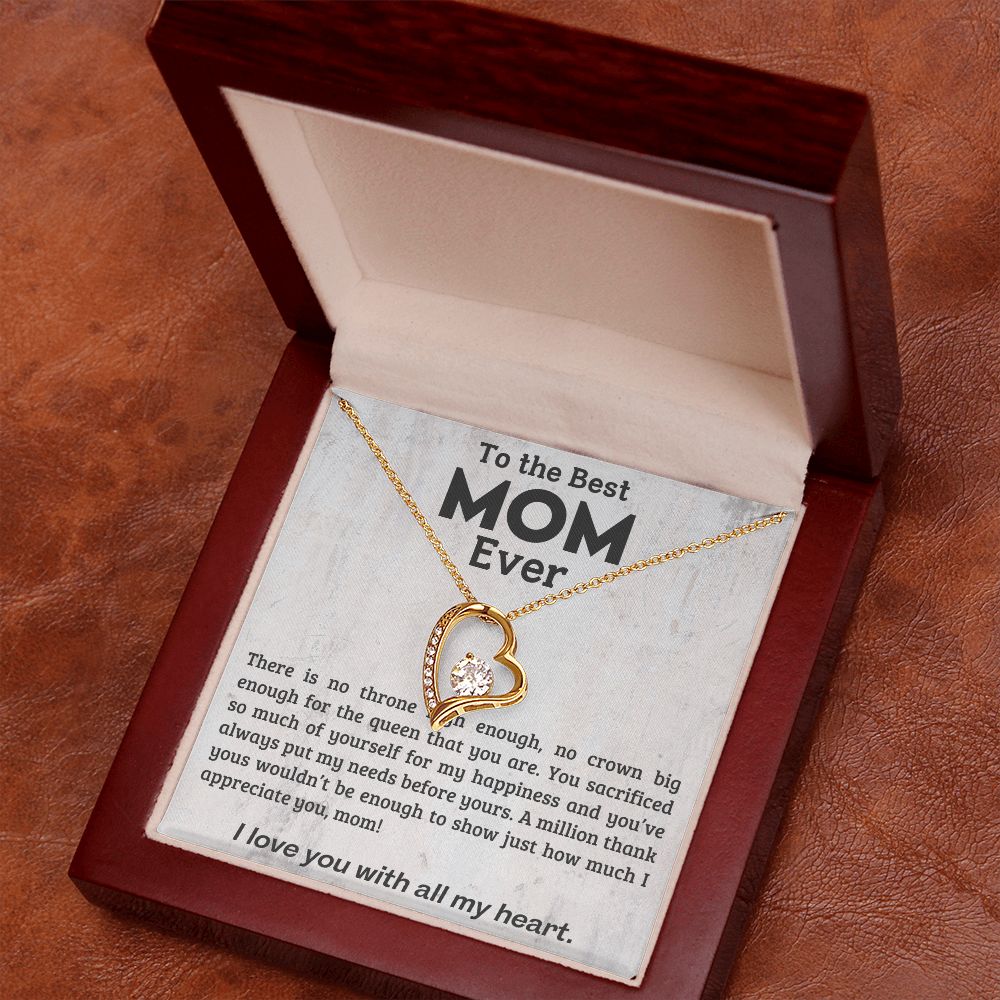 TO THE BEST MOM EVER, I LOVE YOU WITH ALL MY HEART, FOREVER LOVE  NECKLACE WITH MESSAGE CARD FOR MOM, BIRTHDAY, MOTHER'S DAY GIFT FOR HER