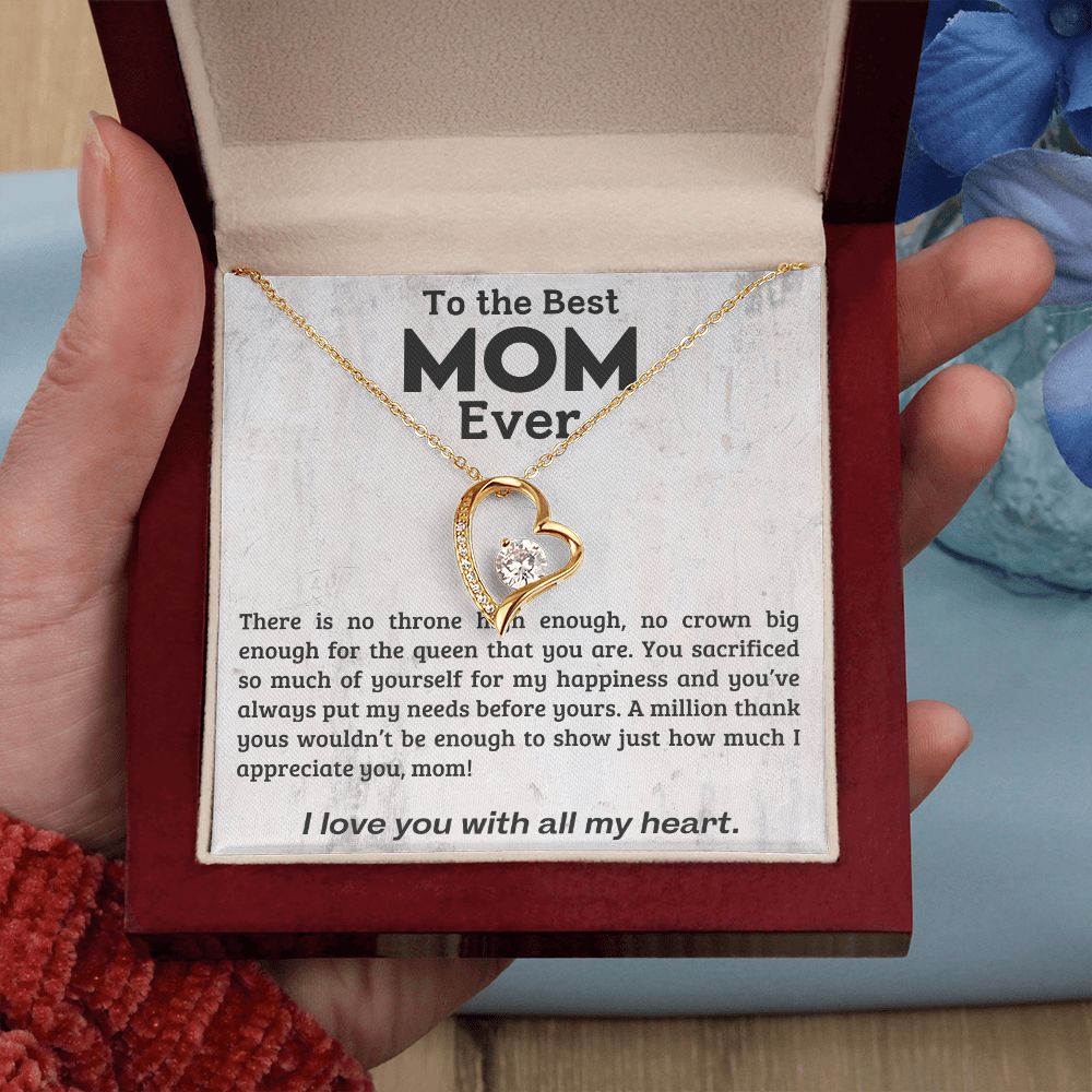 TO THE BEST MOM EVER, I LOVE YOU WITH ALL MY HEART, FOREVER LOVE  NECKLACE WITH MESSAGE CARD FOR MOM, BIRTHDAY, MOTHER'S DAY GIFT FOR HER