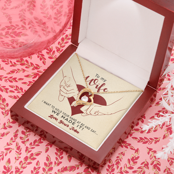 To My Wife, Forever Love Necklace With I Want To Hold Your Hand And Message Card, Anniversary, Birthday, Gift For Her, Jewelry For Her, Pendant For Her, Customized Message Card With Loved One Name
