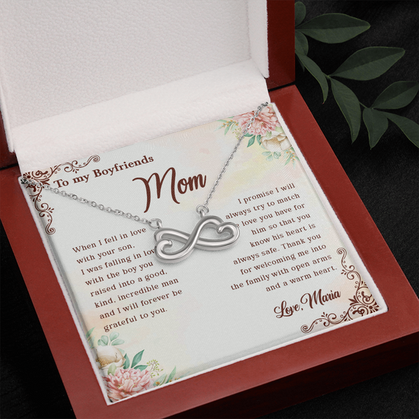 To My Boyfriend's Mom, Infinity Hearts Necklace With Thank You For Welcoming Me Into The Family Message Card, Mother's Day Gift, Birthday, Anniversary, Jewelry For Her, Customized Message Card