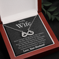 To My Wife, Infinity Hearts Necklace With You Are The Queen Of This Family Message Card, Anniversary, Birthday, Gift For Her, Jewelry For Her, Pendant For Her