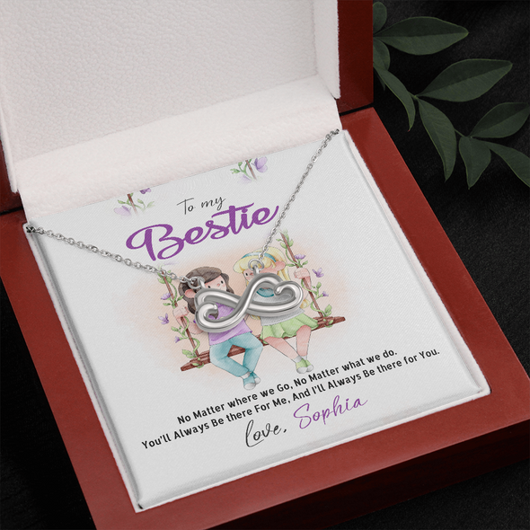 To My Bestie, Infinity Hearts Necklace With No Matter Where We Go, No Matter What We Do Message Card, Jewelry For Her, Birthday, Gift For Her, Necklace for Her, Customized Message Card