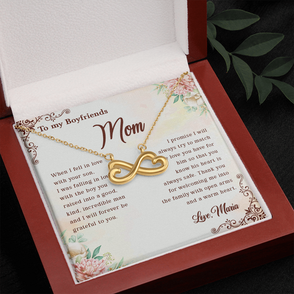 To My Boyfriend's Mom, Infinity Hearts Necklace With Thank You For Welcoming Me Into The Family Message Card, Mother's Day Gift, Birthday, Anniversary, Jewelry For Her, Customized Message Card