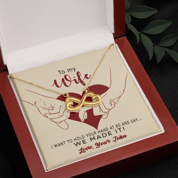 To My Wife, Infinity Hearts Necklace With I Want To Hold Your Hand And Message Card, Anniversary, Birthday, Gift For Her, Jewelry For Her, Pendant For Her, Customized Message Card With Loved One Name