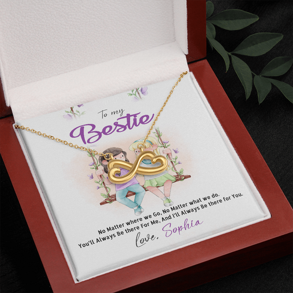 To My Bestie, Infinity Hearts Necklace With No Matter Where We Go, No Matter What We Do Message Card, Jewelry For Her, Birthday, Gift For Her, Necklace for Her, Customized Message Card
