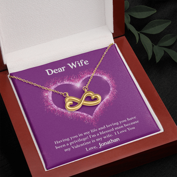 Dear Wife, Infinity Hearts Necklace With I'm A Blessed Man Because My Valentine's Is My Wife Custom Message Card, Pendant For Her, Birthday, Anniversary, Jewelry For Her, Valentine's Day Gift