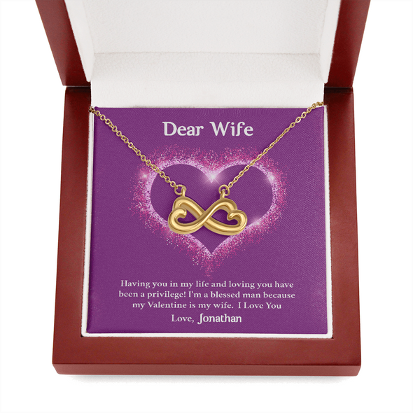 Dear Wife, Infinity Hearts Necklace With I'm A Blessed Man Because My Valentine's Is My Wife Custom Message Card, Pendant For Her, Birthday, Anniversary, Jewelry For Her, Valentine's Day Gift