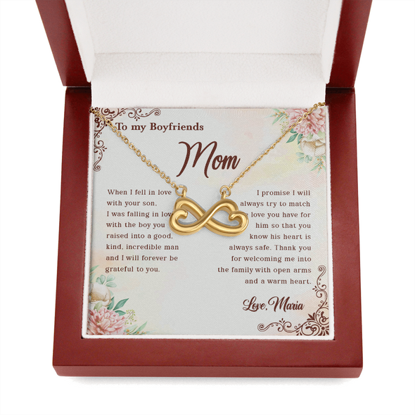 To My Boyfriend's Mom, Infinity Hearts Necklace With Thank You For Welcoming Me Into The Family Message Card, Mother's Day Gift, Birthday, Anniversary, Jewelry For Her, Customized Message Card