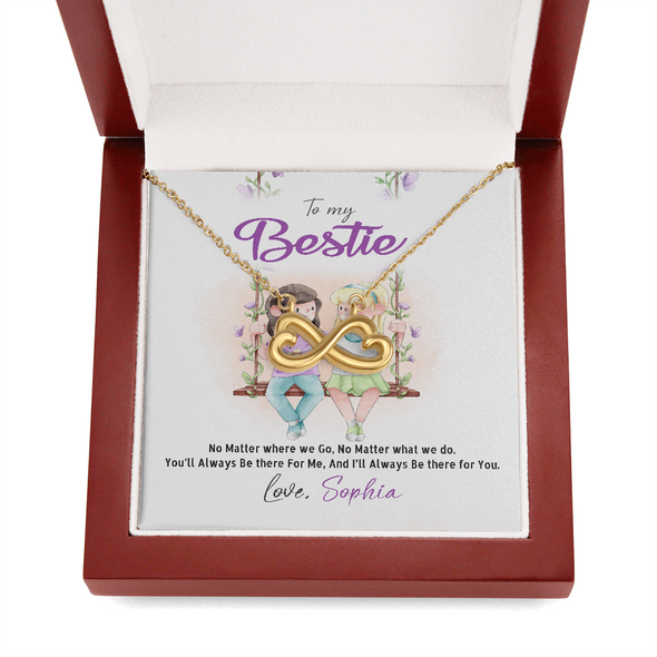 To My Bestie, Infinity Hearts Necklace With No Matter Where We Go, No Matter What We Do Message Card, Jewelry For Her, Birthday, Gift For Her, Necklace for Her, Customized Message Card