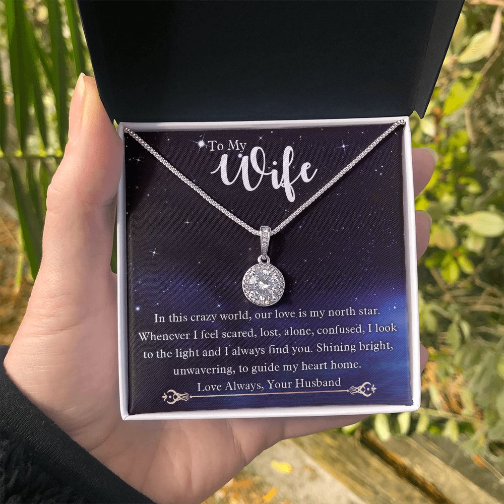 To My Wife, Our Love Is My North Star, Eternal Hope Necklace For Wife With Message Card, Birthday, Valentine's Day Gift For Her