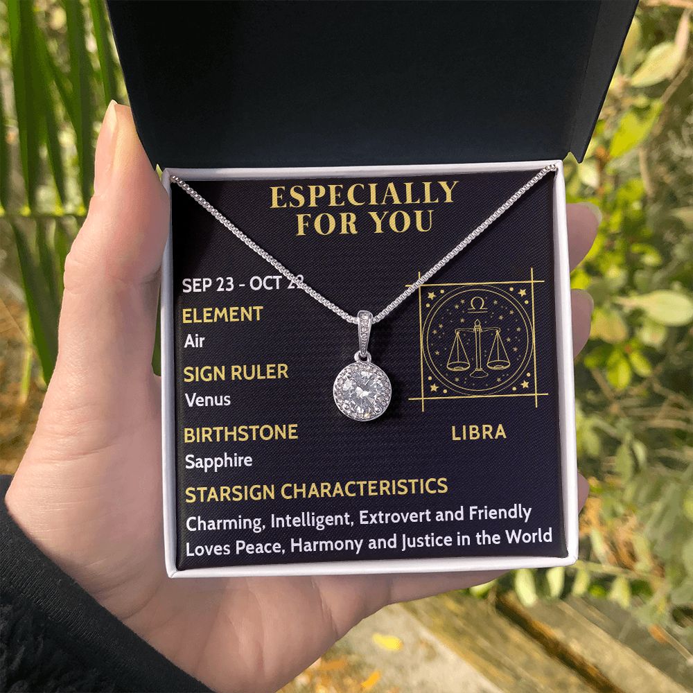 ESPECIALLY FOR YOU, LIBRA MESSAGE CARD WITH ETERNAL HOPE NECKLACE, ZODIAC MESSAGE CARD, GIFT FOR HER