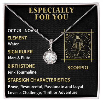 ESPECIALLY FOR YOU, SCORPIO MESSAGE CARD WITH ETERNAL HOPE NECKLACE, ZODIAC MESSAGE CARD, GIFT FOR HER