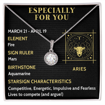 ESPECIALLY FOR YOU, ARIES MESSAGE CARD WITH ETERNAL HOPE NECKLACE, ZODIAC MESSAGE CARD, GIFT FOR HER