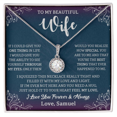 TO MY BEAUTIFUL WIFE, ETERNAL HOPE NECKLACE WITH CUSTOM MESSAGE CARD, BIRTHDAY, VALENTINE'S DAY GIFT FOR HER