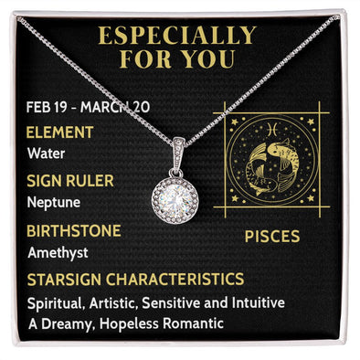 ESPECIALLY FOR YOU, PISCES MESSAGE CARD WITH ETERNAL HOPE NECKLACE, ZODIAC MESSAGE CARD, GIFT FOR HER