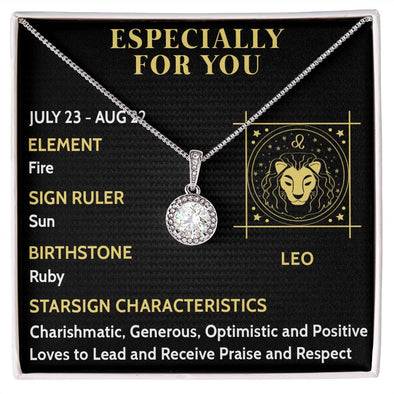 ESPECIALLY FOR YOU, LEO MESSAGE CARD WITH ETERNAL HOPE NECKLACE, ZODIAC MESSAGE CARD, GIFT FOR HER