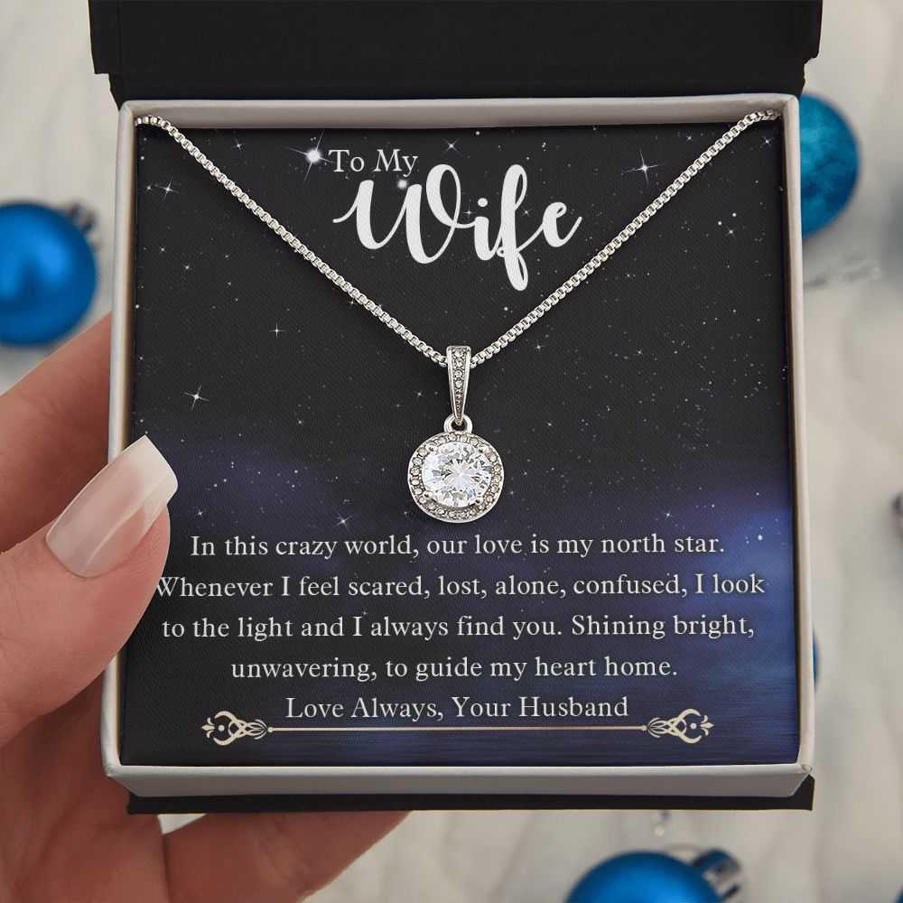 To My Wife, Our Love Is My North Star, Eternal Hope Necklace For Wife With Message Card, Birthday, Valentine's Day Gift For Her