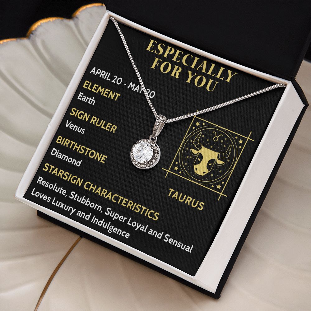 ESPECIALLY FOR YOU, TAURUS MESSAGE CARD WITH ETERNAL HOPE NECKLACE, ZODIAC MESSAGE CARD, GIFT FOR HER