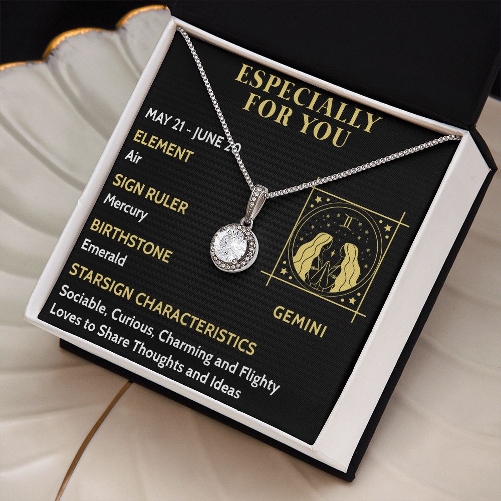 ESPECIALLY FOR YOU, GEMINI MESSAGE CARD WITH ETERNAL HOPE NECKLACE, ZODIAC MESSAGE CARD, GIFT FOR HER
