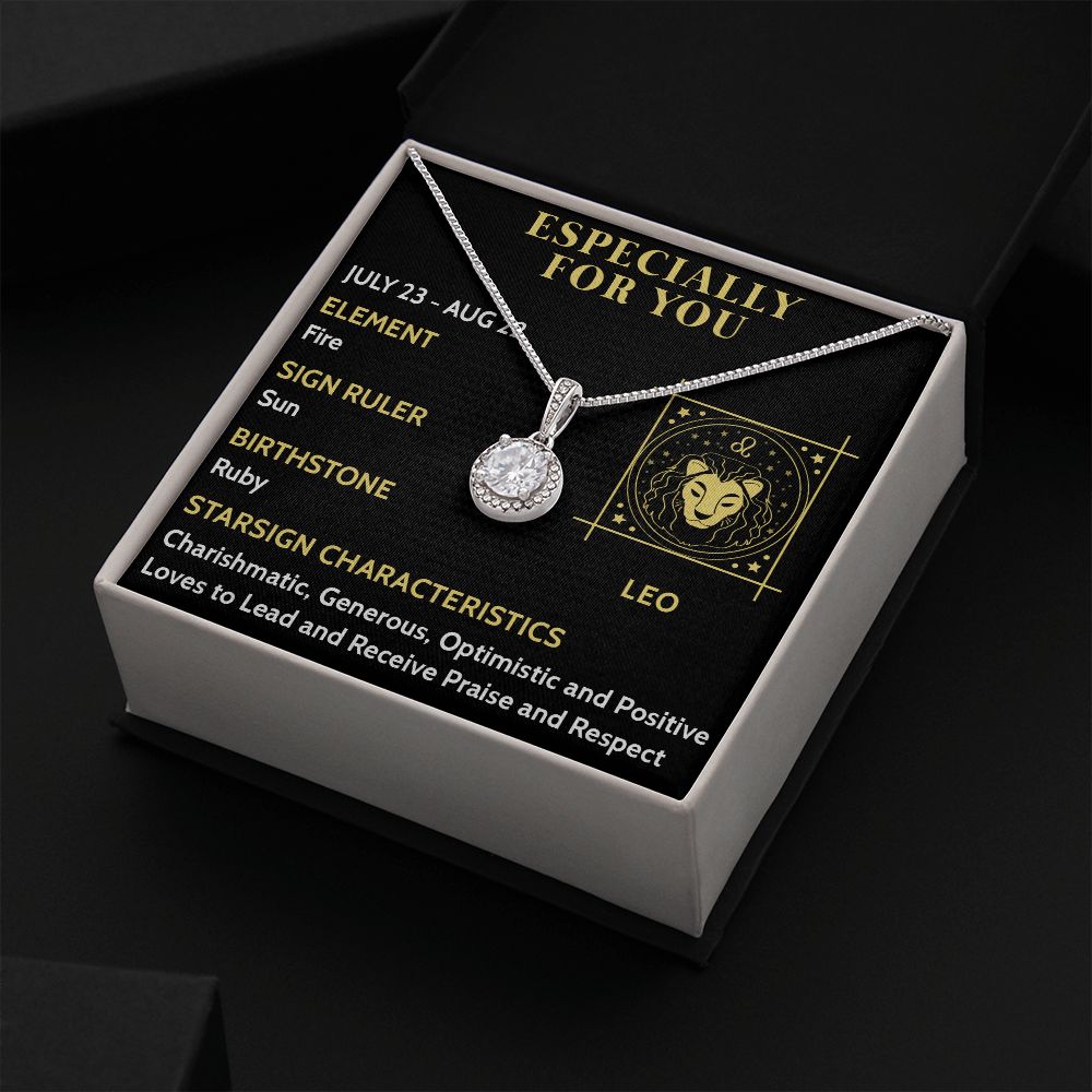 ESPECIALLY FOR YOU, LEO MESSAGE CARD WITH ETERNAL HOPE NECKLACE, ZODIAC MESSAGE CARD, GIFT FOR HER