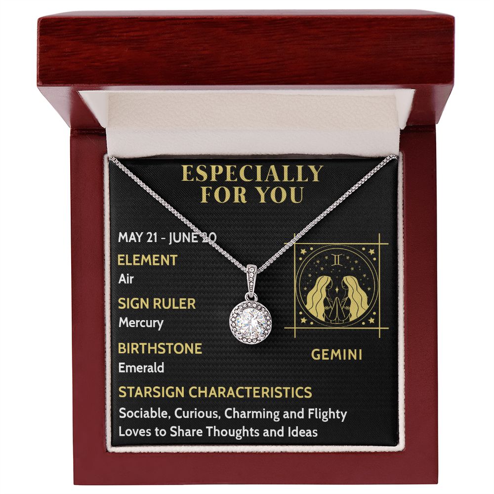 ESPECIALLY FOR YOU, GEMINI MESSAGE CARD WITH ETERNAL HOPE NECKLACE, ZODIAC MESSAGE CARD, GIFT FOR HER