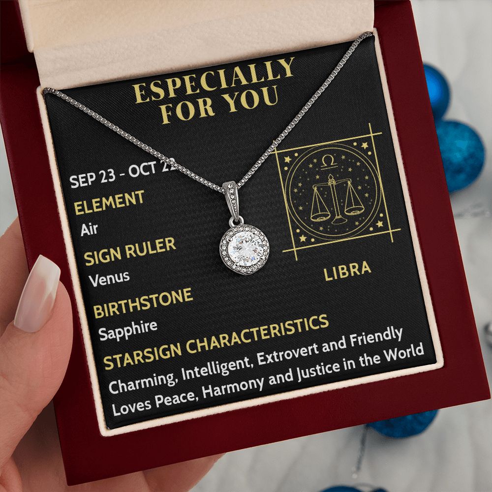 ESPECIALLY FOR YOU, LIBRA MESSAGE CARD WITH ETERNAL HOPE NECKLACE, ZODIAC MESSAGE CARD, GIFT FOR HER