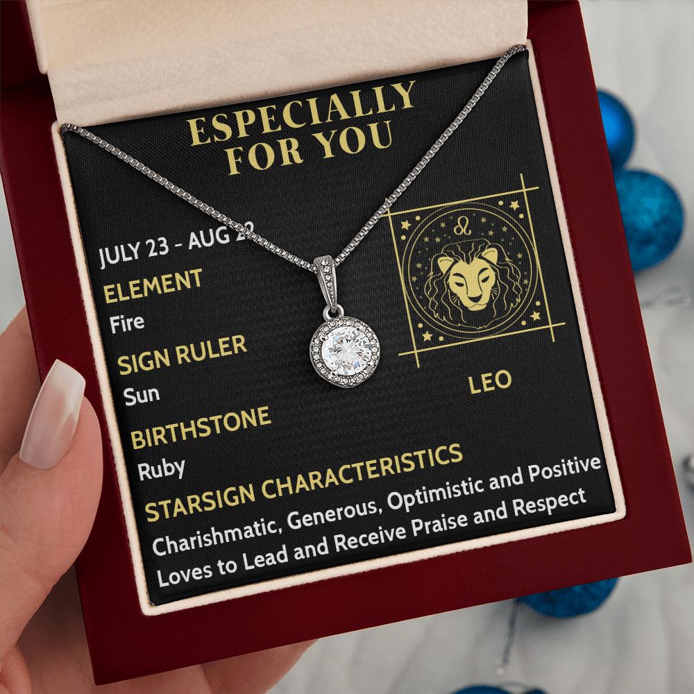 ESPECIALLY FOR YOU, LEO MESSAGE CARD WITH ETERNAL HOPE NECKLACE, ZODIAC MESSAGE CARD, GIFT FOR HER