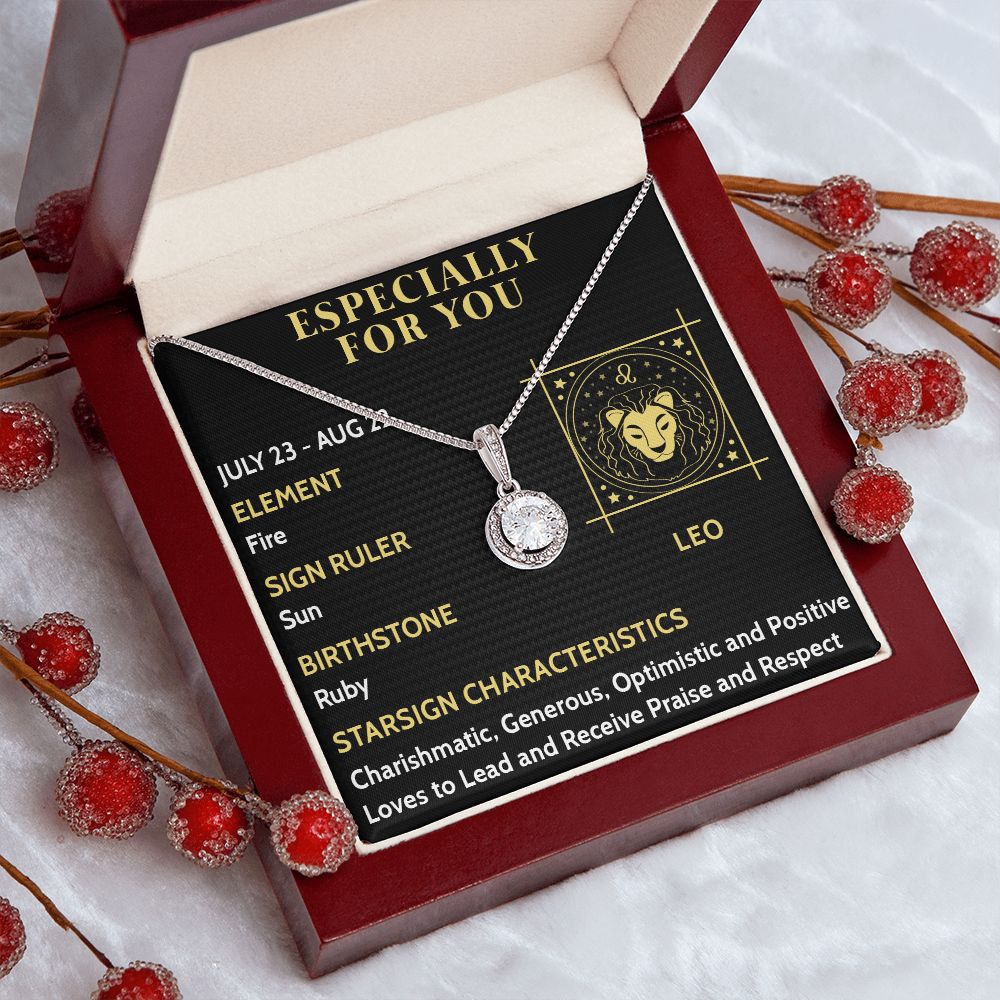 ESPECIALLY FOR YOU, LEO MESSAGE CARD WITH ETERNAL HOPE NECKLACE, ZODIAC MESSAGE CARD, GIFT FOR HER