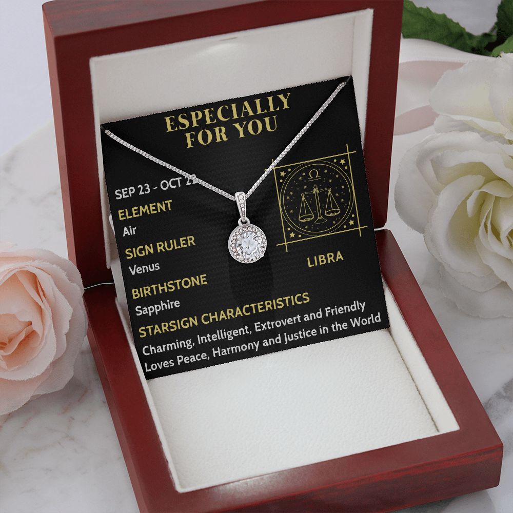 ESPECIALLY FOR YOU, LIBRA MESSAGE CARD WITH ETERNAL HOPE NECKLACE, ZODIAC MESSAGE CARD, GIFT FOR HER
