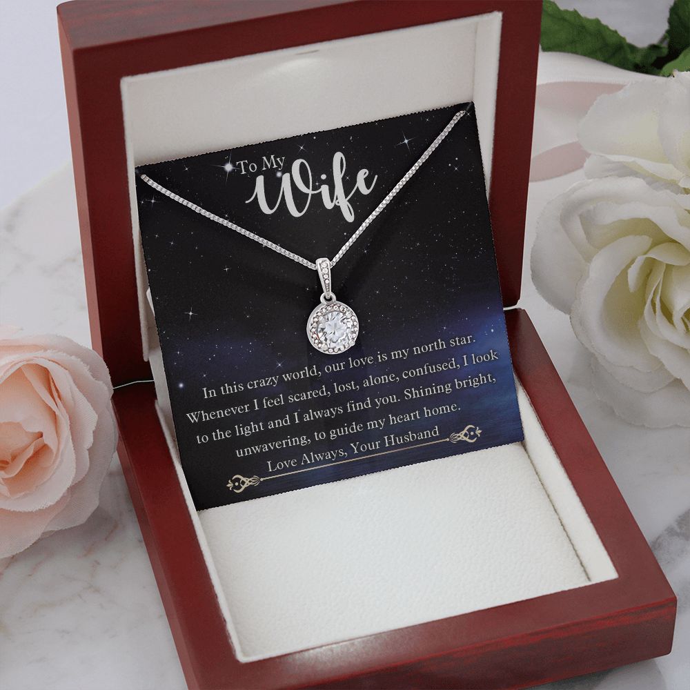 To My Wife, Our Love Is My North Star, Eternal Hope Necklace For Wife With Message Card, Birthday, Valentine's Day Gift For Her