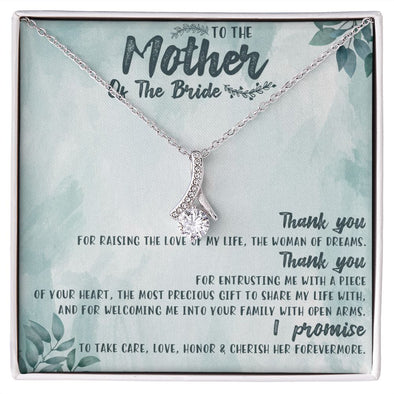 TO THE MOTHER OF THE BRIDE, ALLURING BEAUTY NECKLACE FOR MOM-IN-LAW, NECKLACE WITH MESSAGE CARD, BIRTHDAY, MOTHER'S DAY GIFT FOR HER