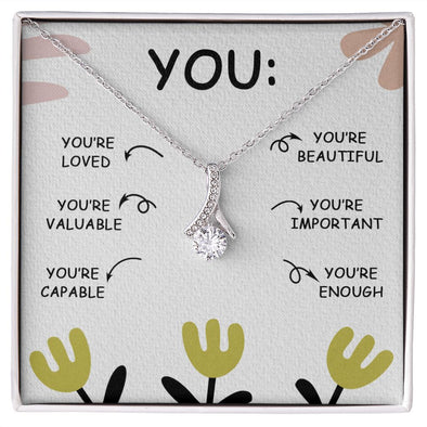 YOU'RE BEAUTIFUL, ALLURING BEAUTY NECKLACE, MOTIVATE YOUR LOVED ONES WITH THIS BEAUTIFUL MESSAGE CARD, UNIQUE GIFT FOR FRIENDS AND FAMILY