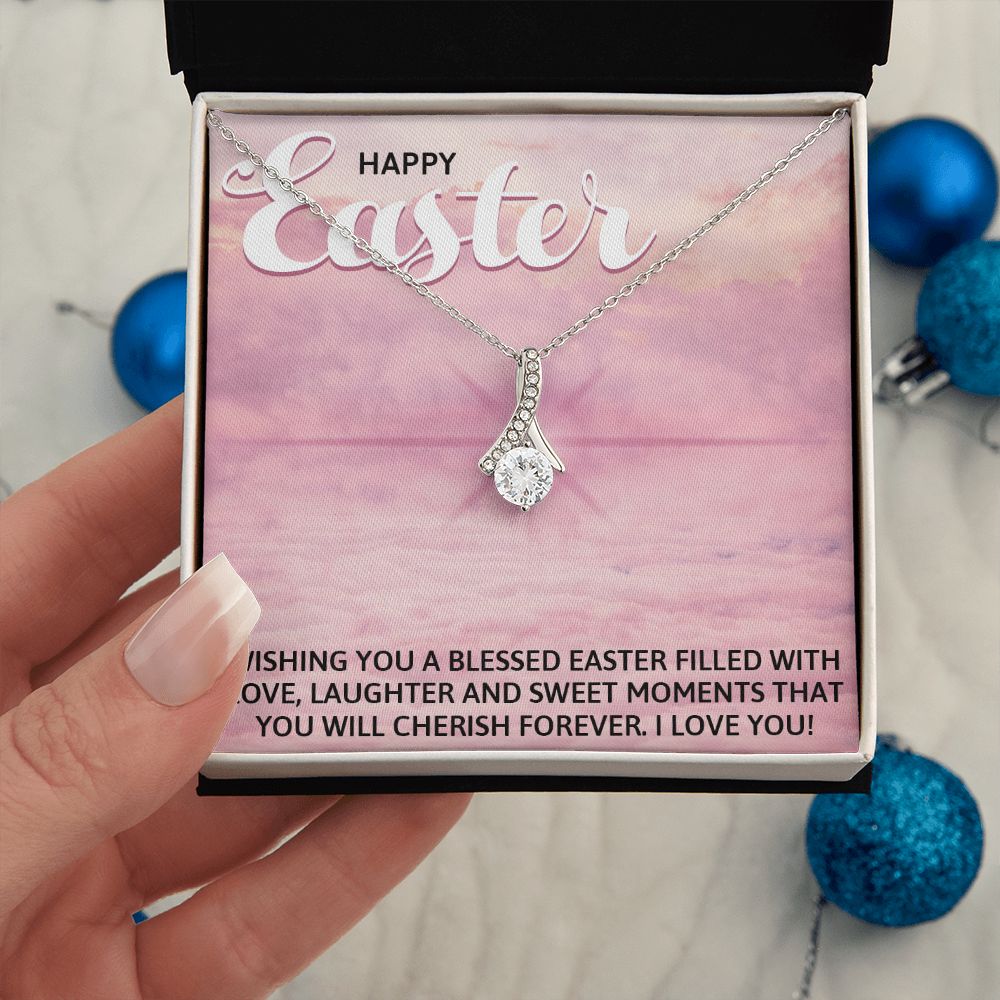 HAPPY EASTER, ALLURING BEAUTY NECKLACE WITH MESSAGE CARD, EASTER GIFT FOR DAUGHTER, GRANDKIDS, TODDLERS,SISTER, FAMILY AND FRIENDS