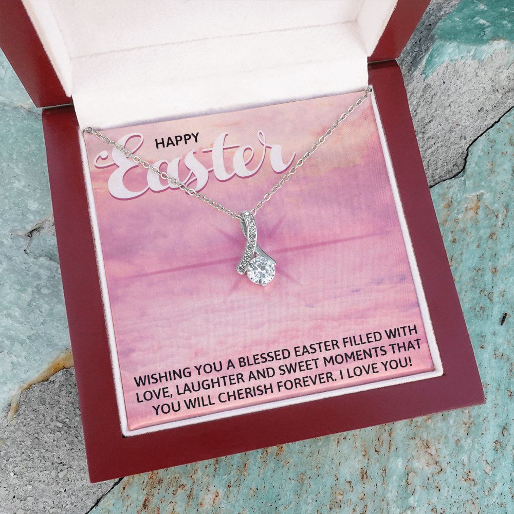 HAPPY EASTER, ALLURING BEAUTY NECKLACE WITH MESSAGE CARD, EASTER GIFT FOR DAUGHTER, GRANDKIDS, TODDLERS,SISTER, FAMILY AND FRIENDS