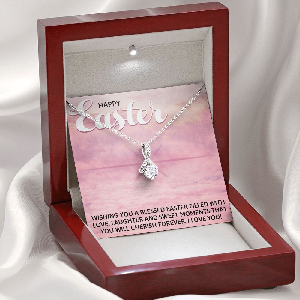HAPPY EASTER, ALLURING BEAUTY NECKLACE WITH MESSAGE CARD, EASTER GIFT FOR DAUGHTER, GRANDKIDS, TODDLERS,SISTER, FAMILY AND FRIENDS