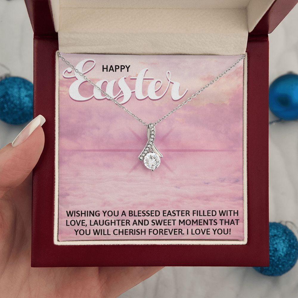 HAPPY EASTER, ALLURING BEAUTY NECKLACE WITH MESSAGE CARD, EASTER GIFT FOR DAUGHTER, GRANDKIDS, TODDLERS,SISTER, FAMILY AND FRIENDS