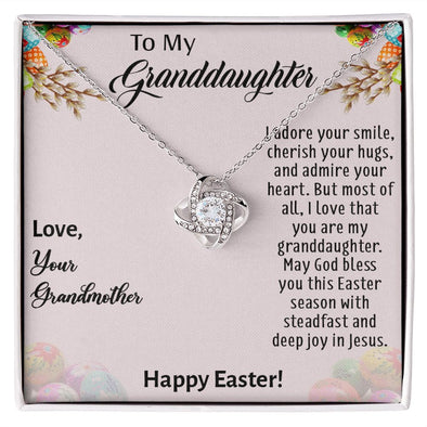 TO MY GRANDDAUGHTER, HAPPY EASTER, INTERLOCKING HEART NECKLACE WITH MESSAGE CARD, EASTER DAY GIFT FROM GRANDMOTHER