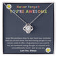 Love Knot Necklace WITH MESSAGE CARD, birthday gift for her, Gift for all occasion, christmas, friendship day, etc.