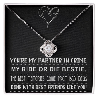 MY RIDE OR DIE BESTIE, LOVE KNOT NECKLACE WITH MESSAGE CARD, FOR FRIENDS, BFF, BIRTHDAY, FRIENDSHIP DAY GIFT FOR HER