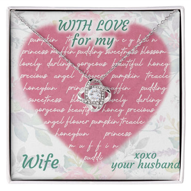 Love Knot Necklace, For My Wife, Necklace With Message Card, Birthday Gift For Her