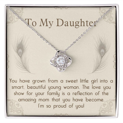 TO MY DAUGHTER, LOVE KNOT NECKLACE WITH MESSAGE CARD, BIRTHDAY AND DAUGHTERS DAY GIFT FOR HER
